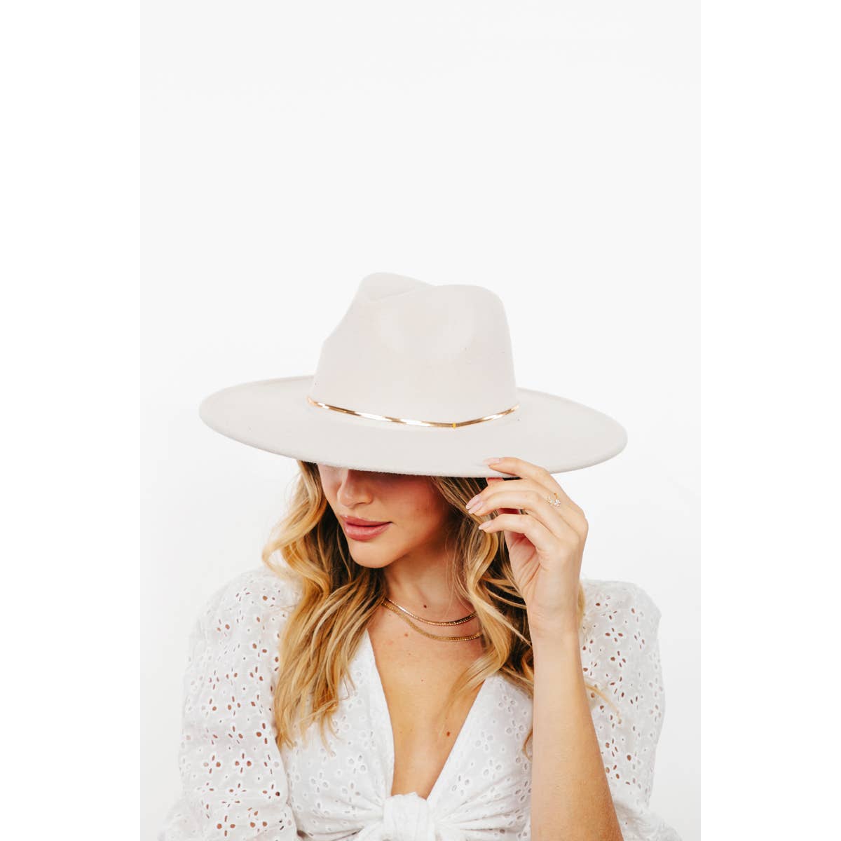 Flat Brim Herringbone Chain Fedora Fashion Hat