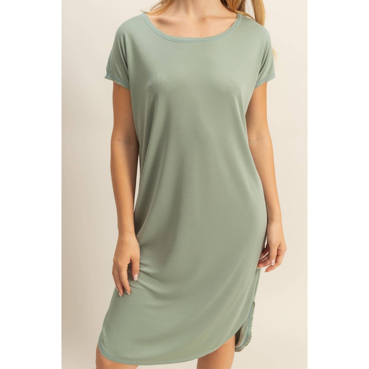 Soft High Low Midi Dress With Round Hem