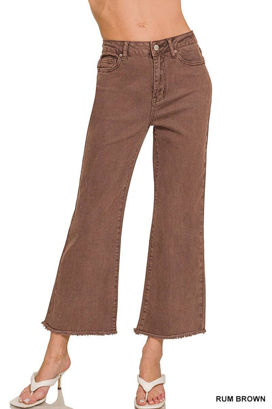 Acid Washed High Waist Frayed Hem Bootcut Pants ( 3color options)