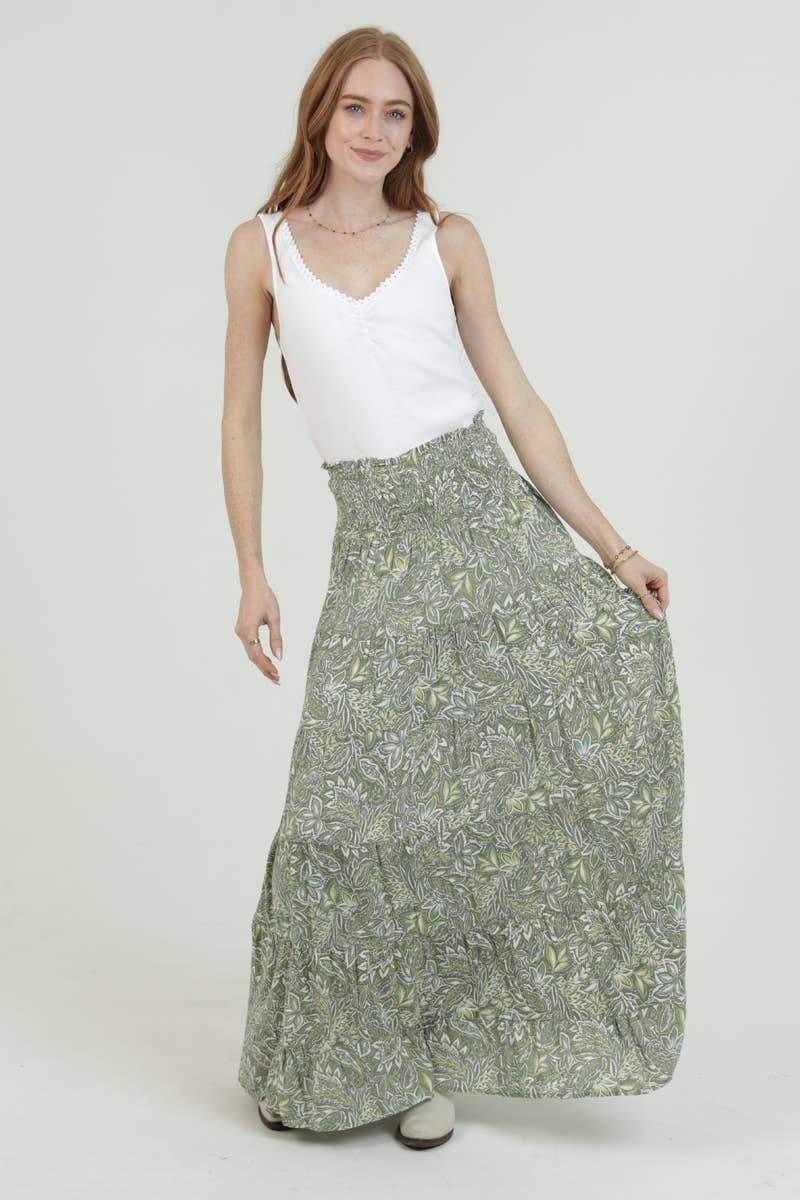 TIERED SKIRT WITH SMOCKED WAISTBAND