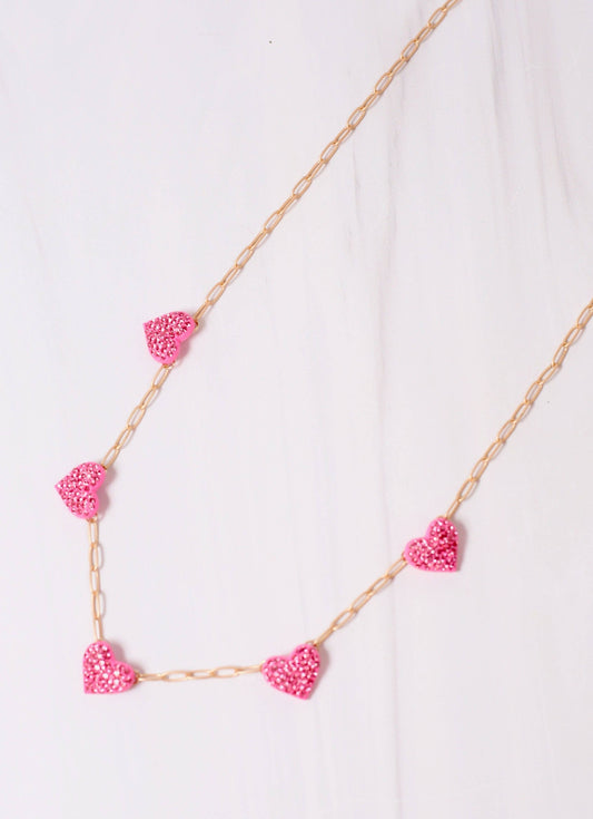 Peyton CZ Hearts Necklace HOT PINK