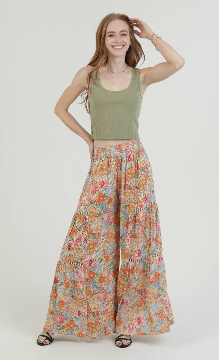 WIDE LEG PANTS WITH LACE INSERTS