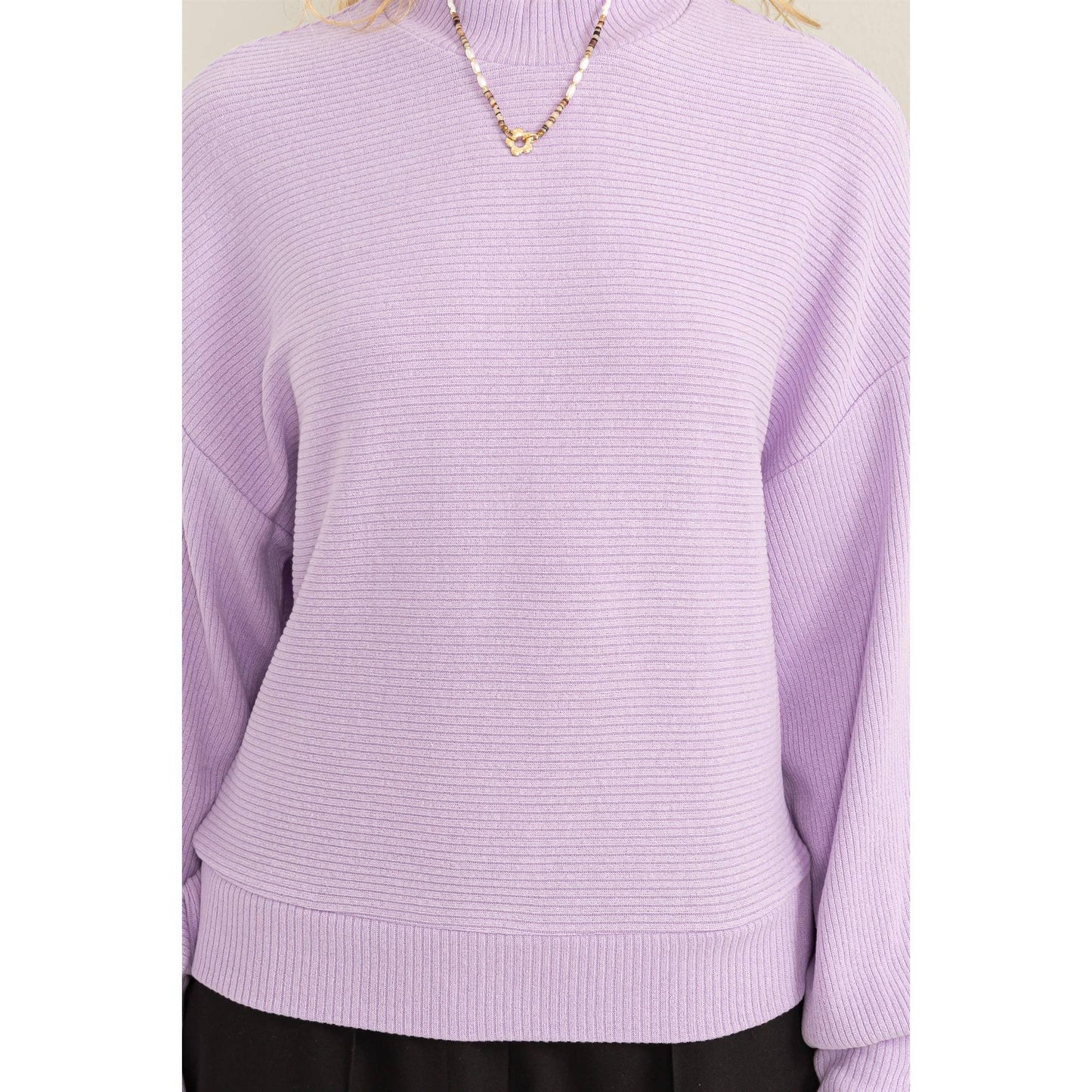 RIBBED BALLOON SLEEVE TOP
