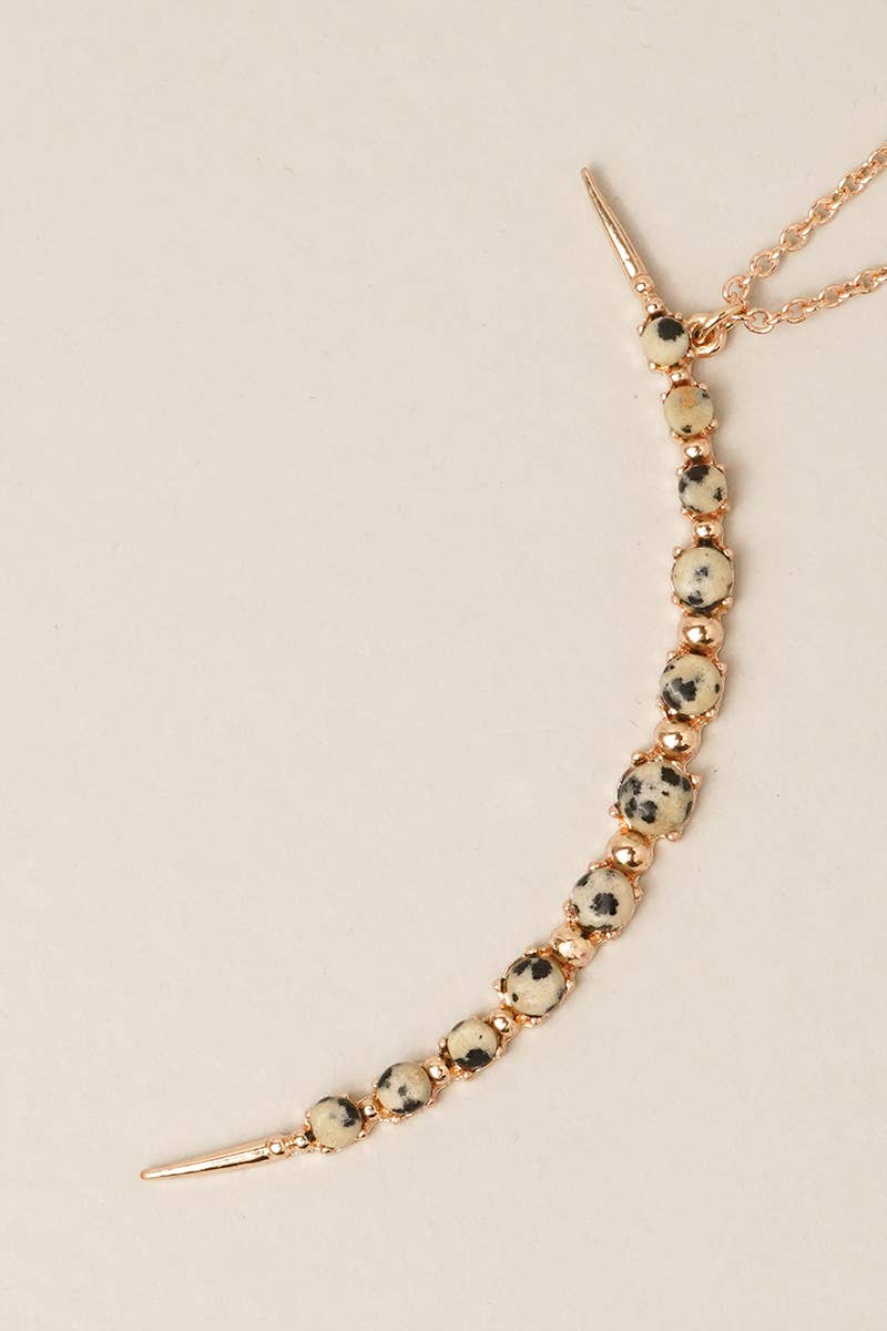 Moon Shaped Semi-Precious Stone Long Necklaces