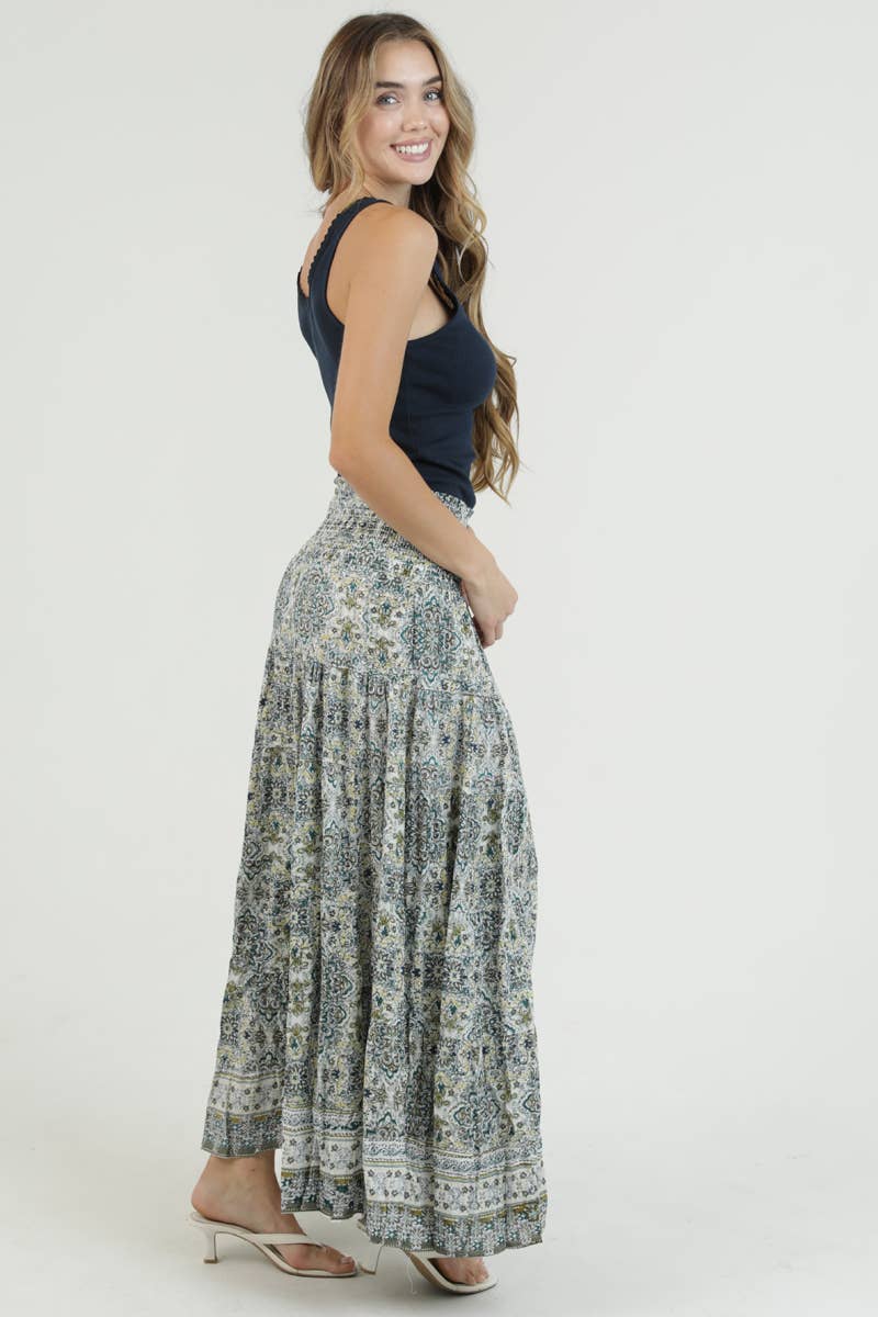 TIERED SKIRT WITH SMOCKED WAISTBAND