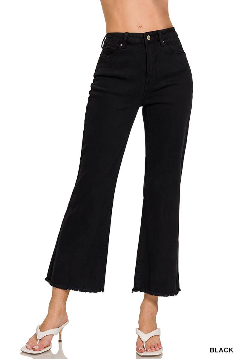 Acid Washed High Waist Frayed Hem Bootcut Pants ( 3color options)