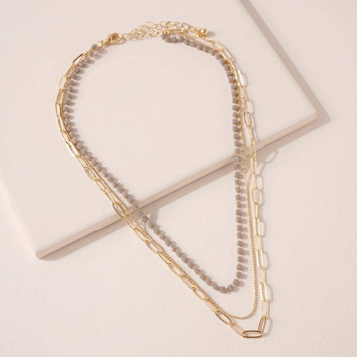 3 Row Necklace Color Beads / Ball / Paperclip Chain