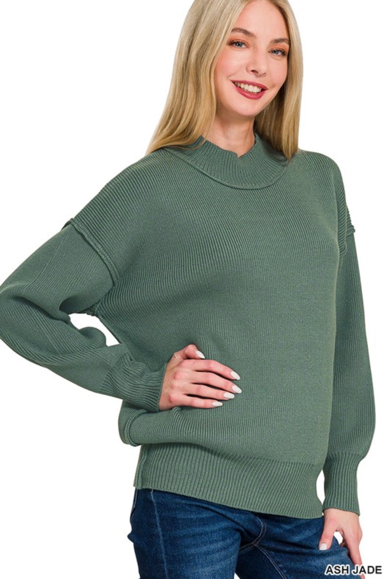 Wide neck drop shoulder sweater