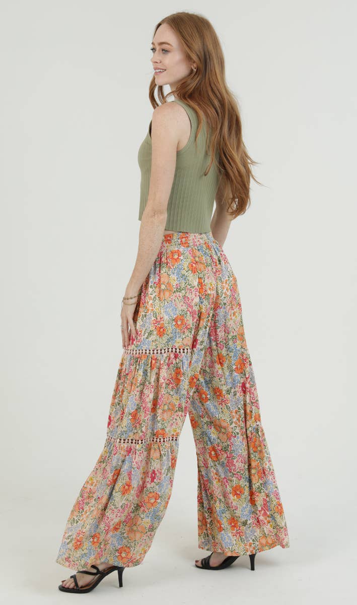 WIDE LEG PANTS WITH LACE INSERTS