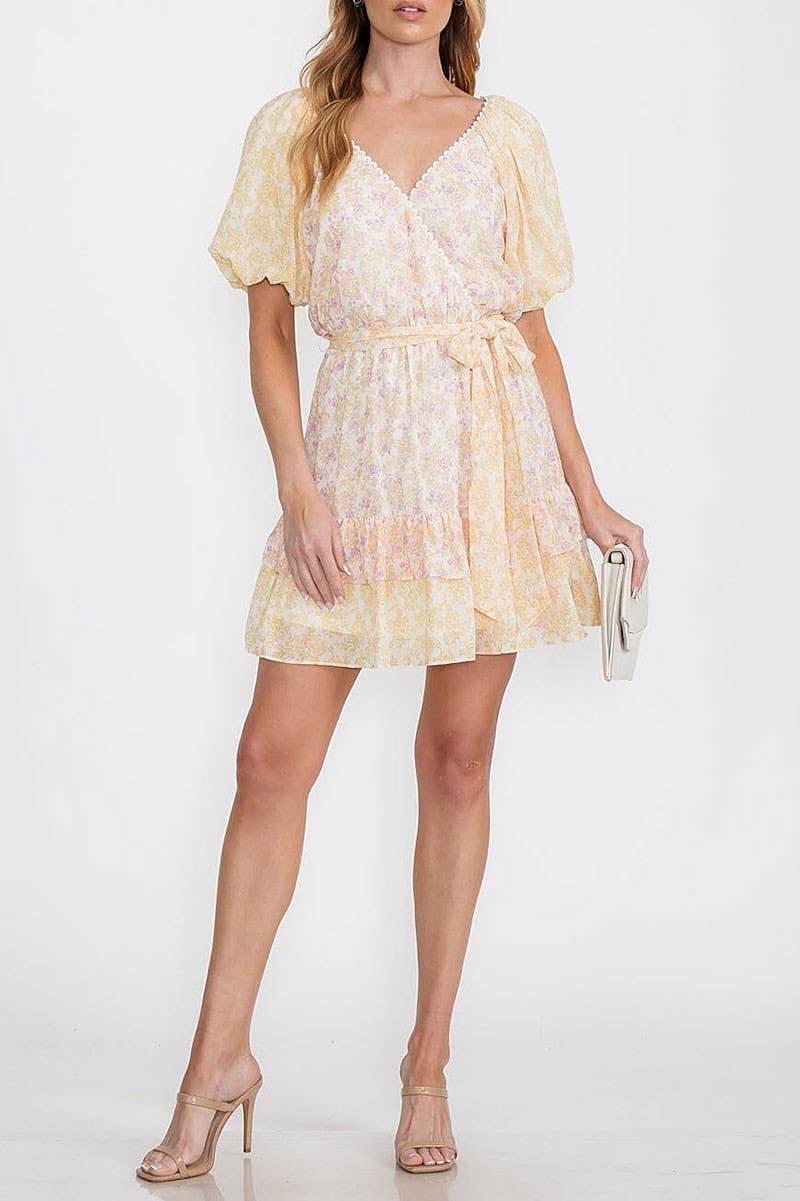 Butter Yellow Floral Print Dress