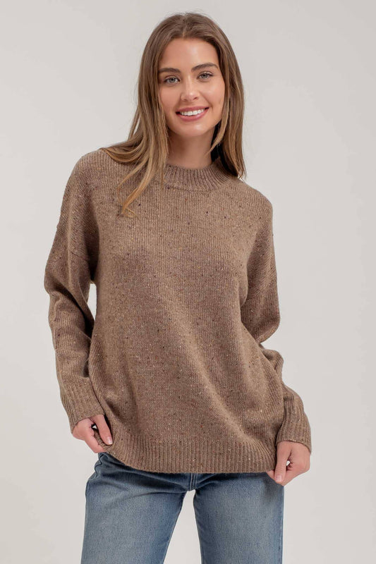 KNIT MOCK NECK LONG SLEEVE SWEATER