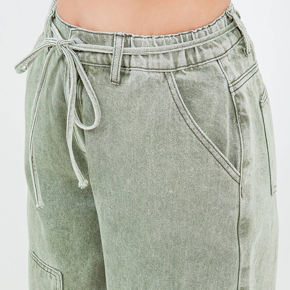 BARREL FIT PANTS GREEN Mineral Wash