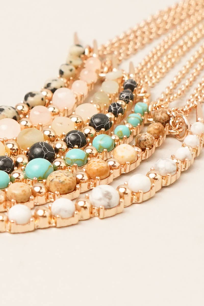 Moon Shaped Semi-Precious Stone Long Necklaces
