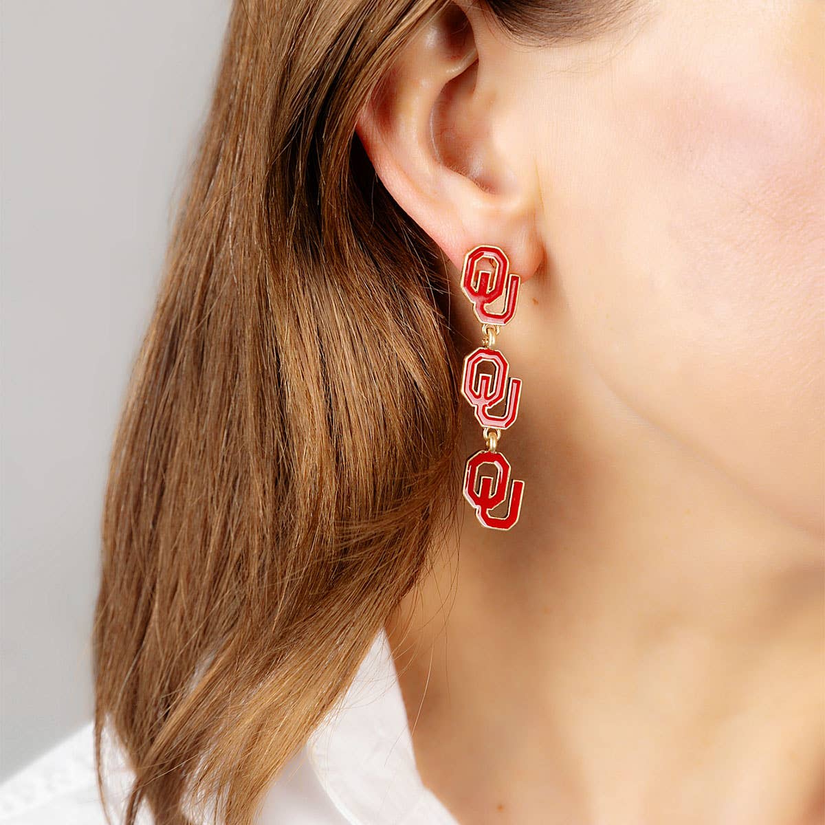 Oklahoma Sooners Triple Drop Enamel Earrings in Crimson