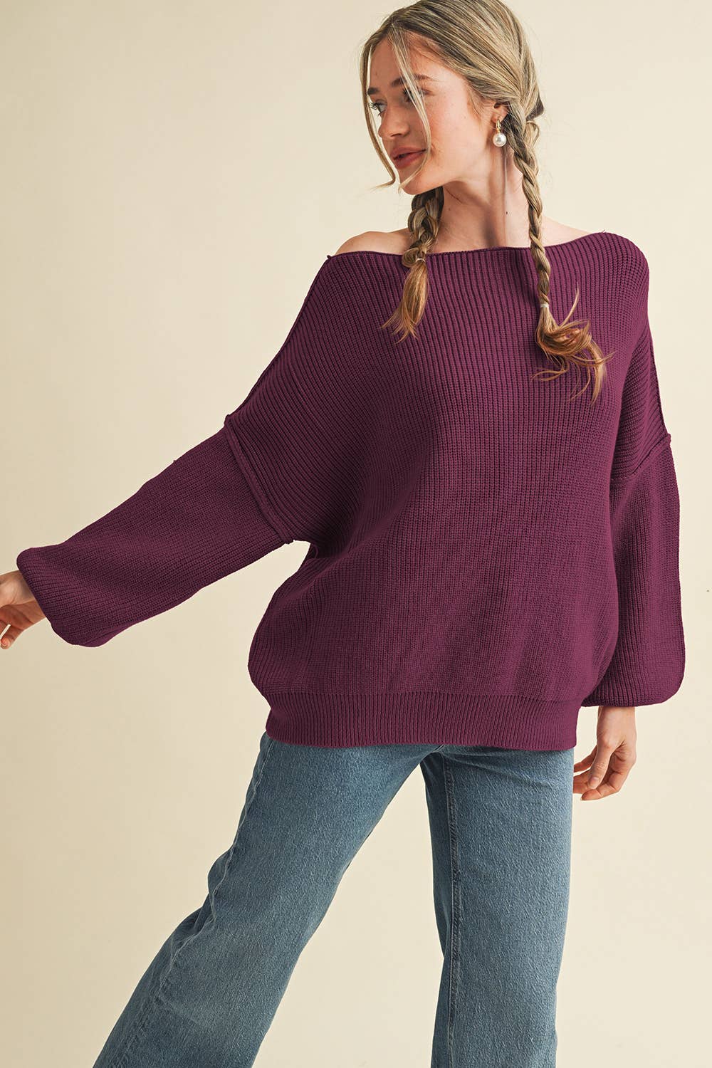 BOAT NECK BUBBLE SLEEVE SWEATER(4 colors)