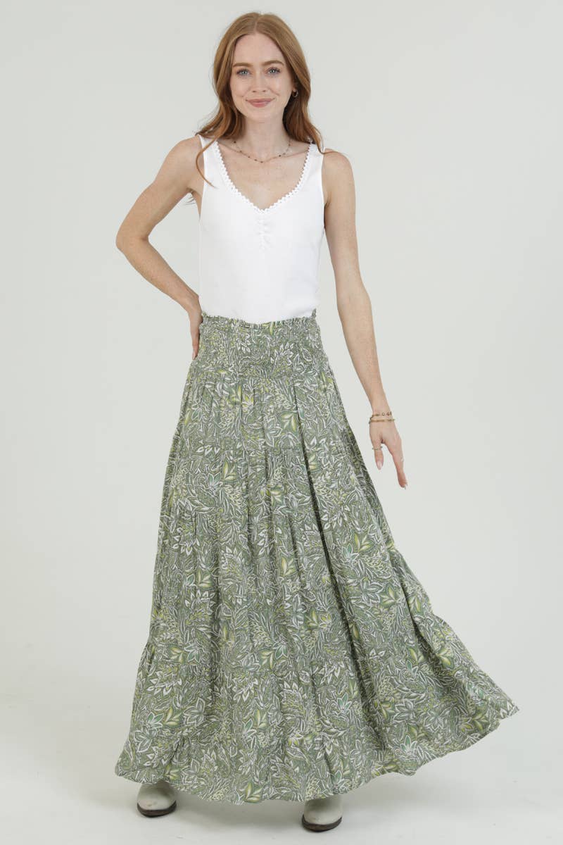TIERED SKIRT WITH SMOCKED WAISTBAND