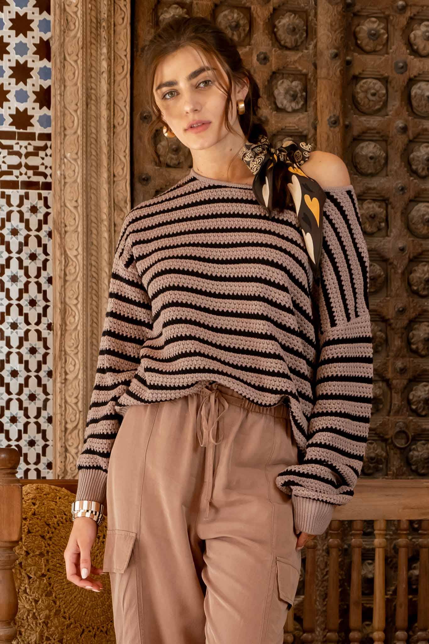 RELAXED STRIPE KNIT PULLOVER SWEATER