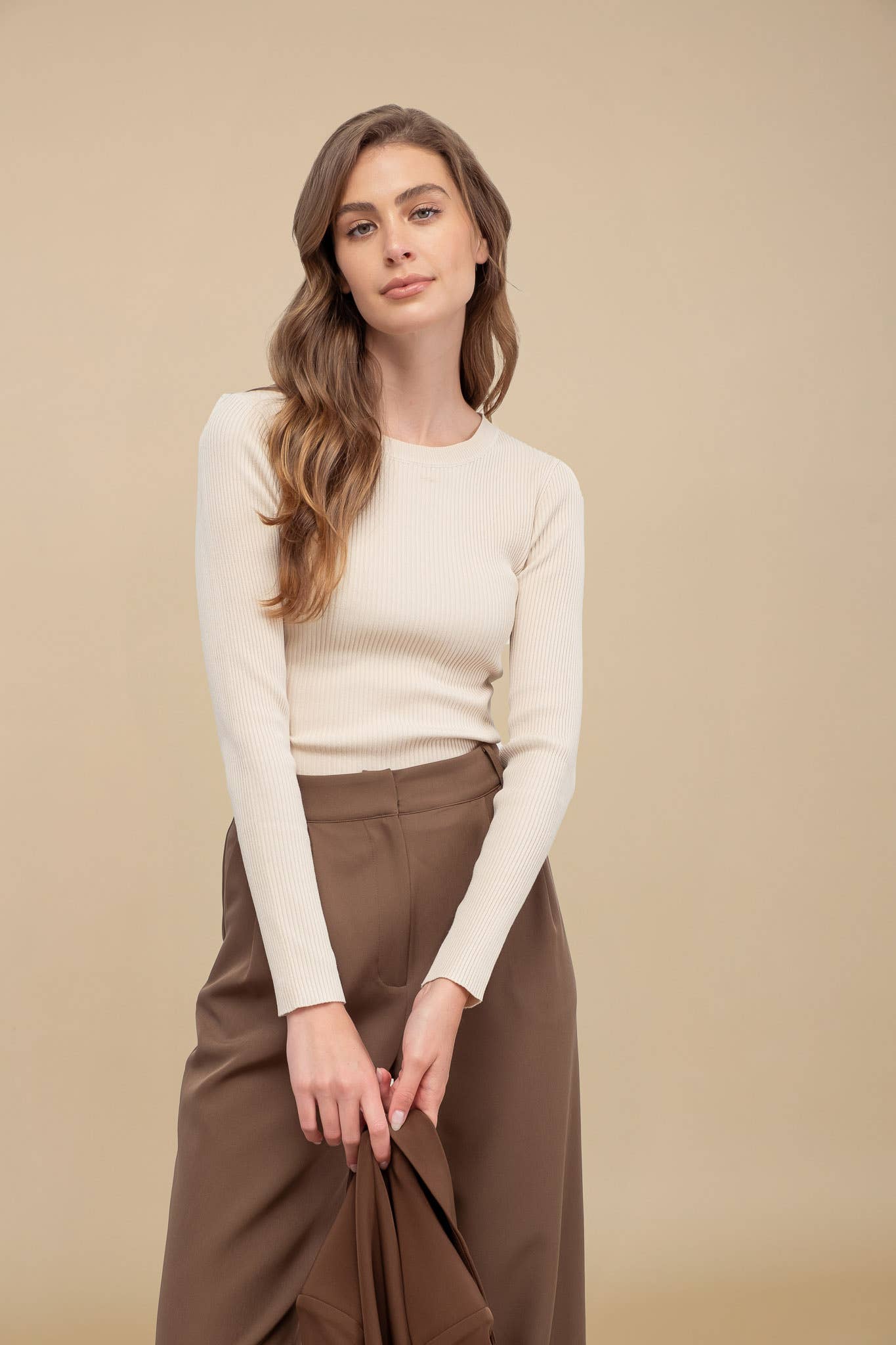 SOLID CREWNECK LONG SLEEVE SWEATER KNIT PULLOVER
