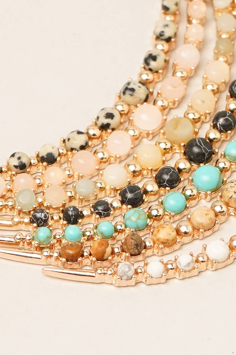 Moon Shaped Semi-Precious Stone Long Necklaces