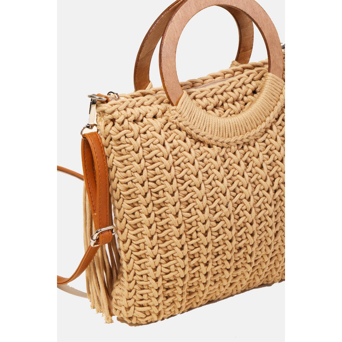 Hoop Handle Crochet Knit Tote Bag