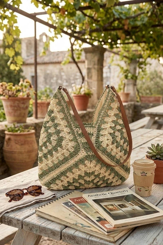 Woven Straw Crochet Bucket Shoulder Bag