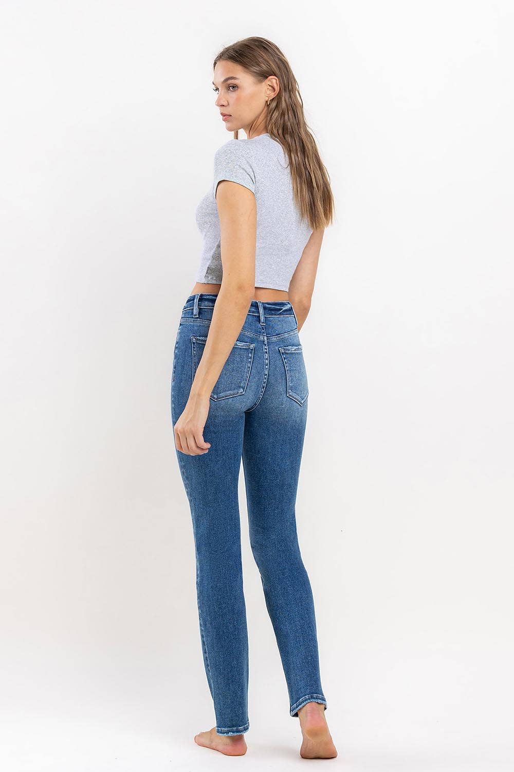 HIGH RISE LONG SLIM STRAIGHT JEANS T6201