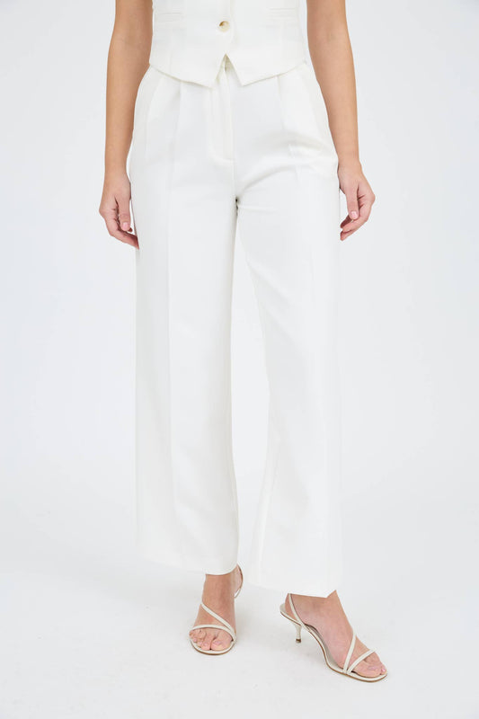 HIGH WAIST FRONT PLEAT WIDE LEG DRESS PANTS
