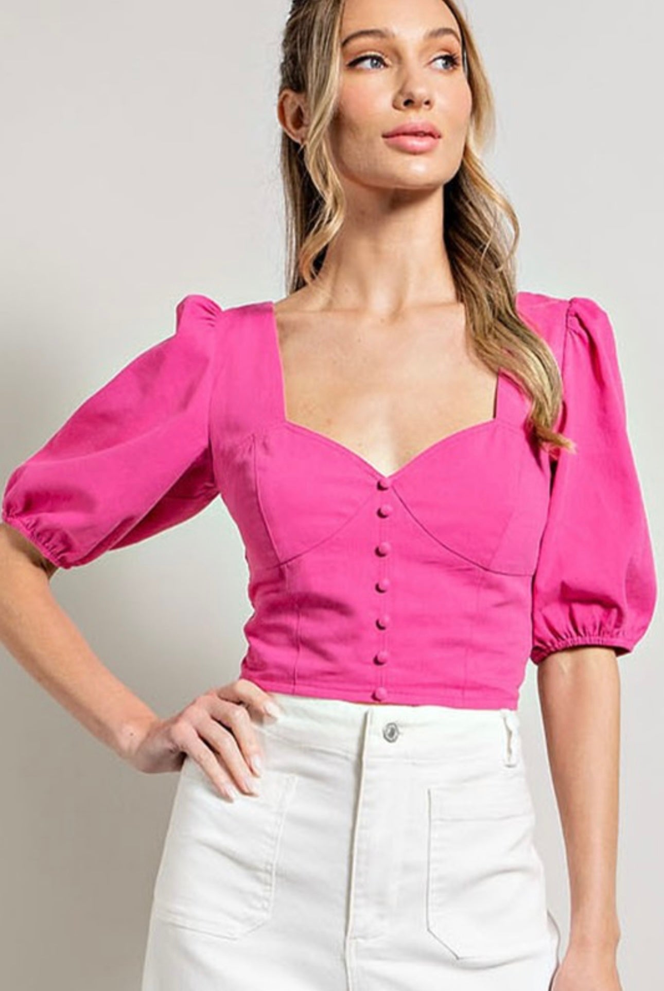 Sweetheart Hot Pink Bubble Sleeve Top