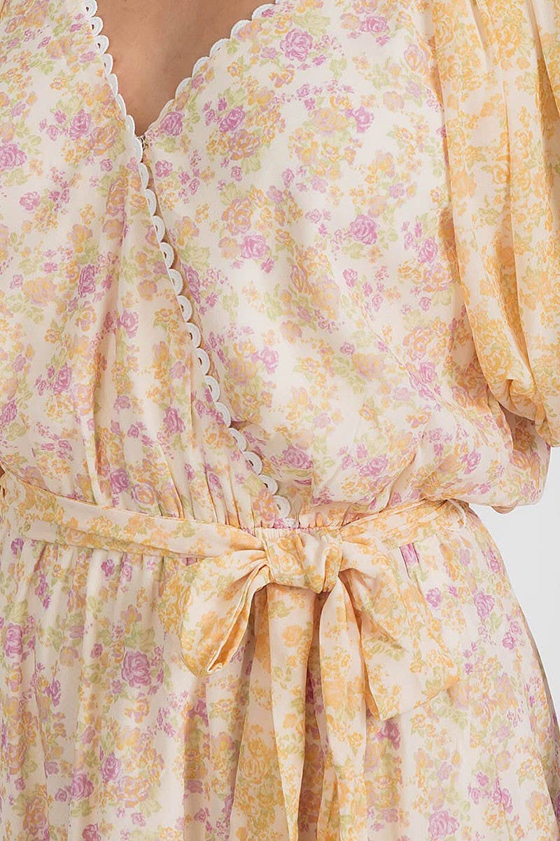 Butter Yellow Floral Print Dress
