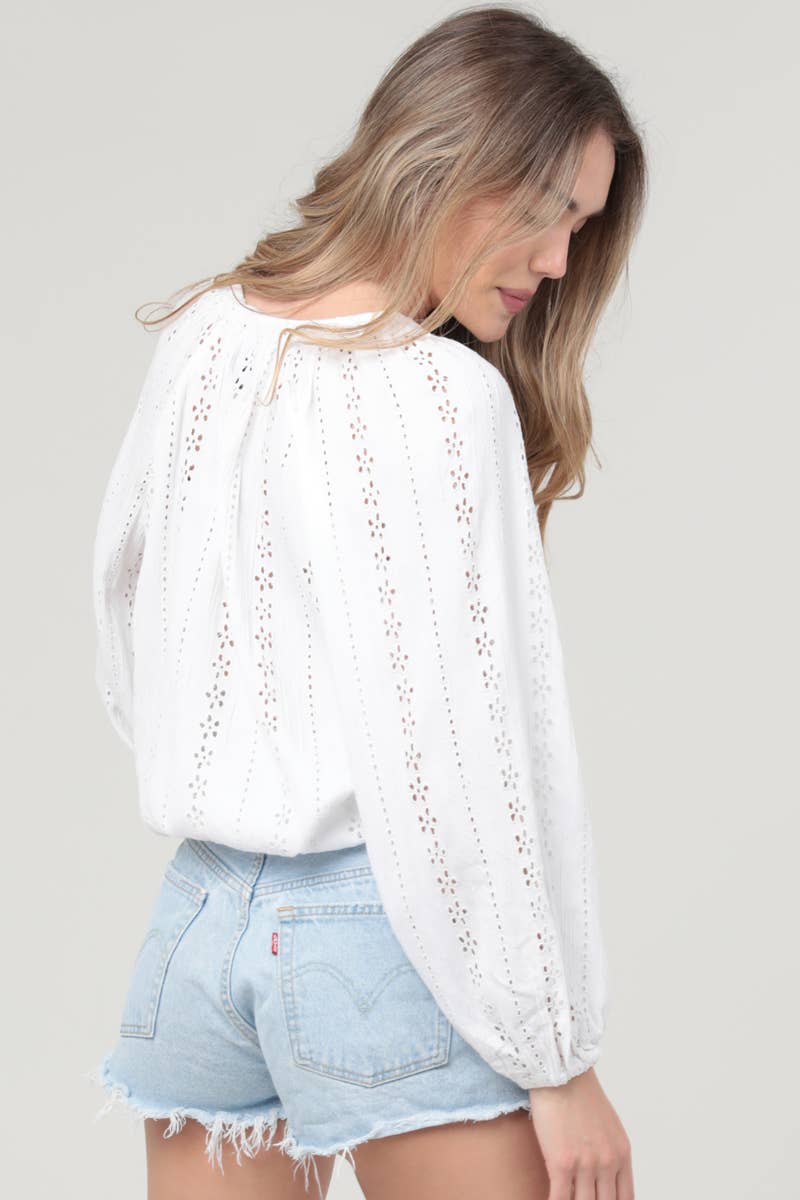 EYELET EMBROIDERED BUTTON FRONT BLOUSE