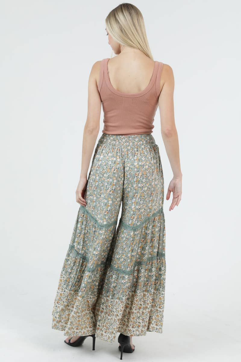 SAGE SMOCKED WAIST FLORAL LACE PRINT PANT
