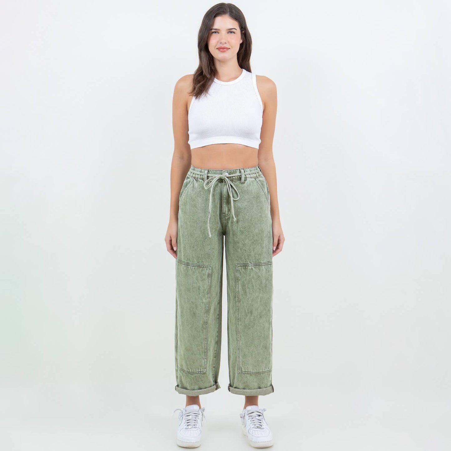 BARREL FIT PANTS GREEN Mineral Wash
