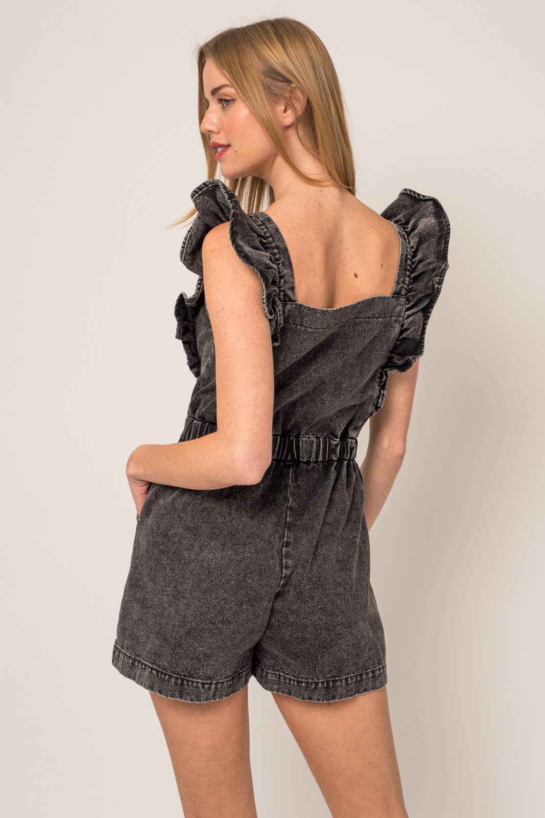 RUFFLE DENIM ROMPER (Multiple color options)