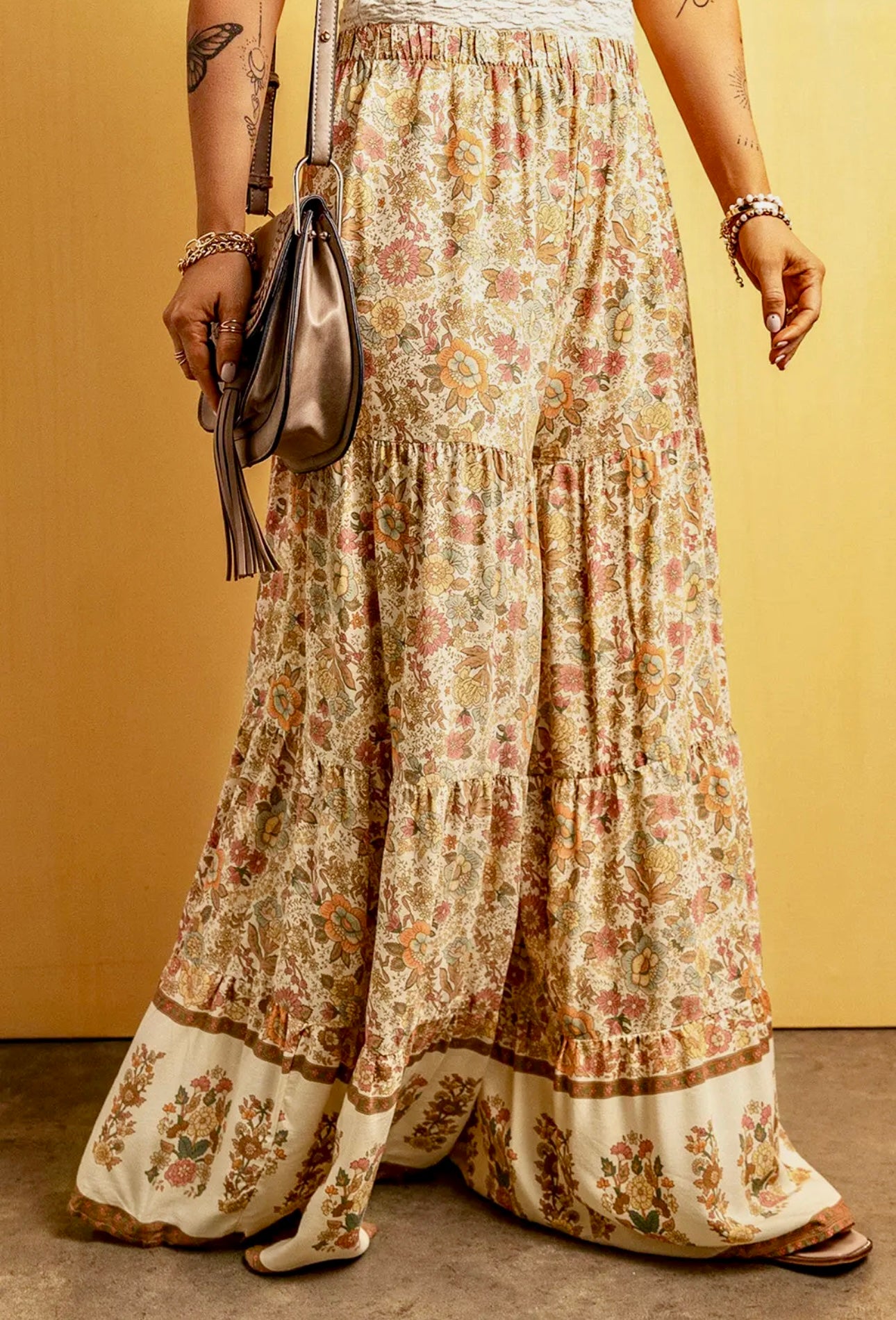 Boho Floral Patchwork Loose Fit Wide Leg Pants