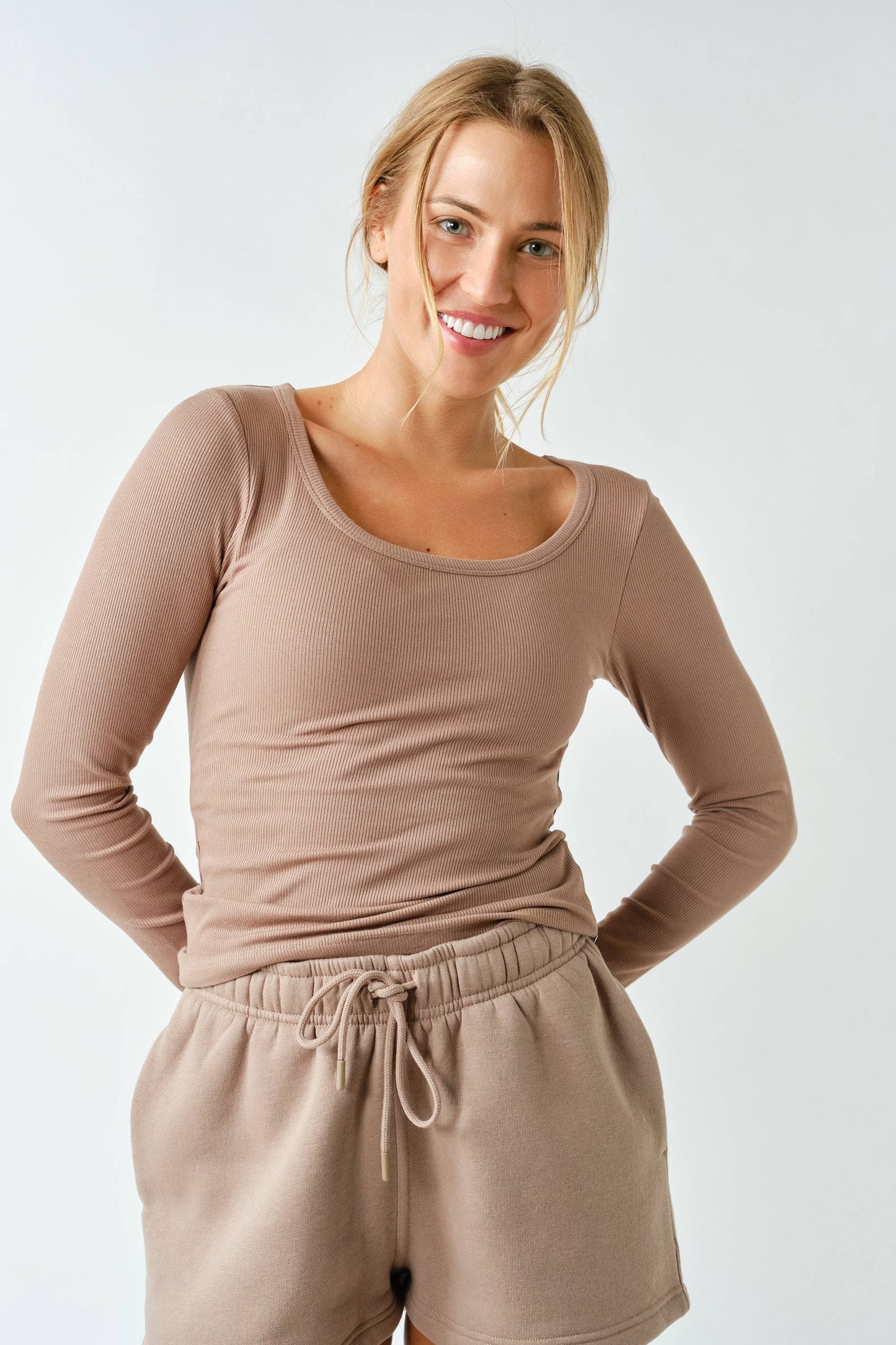 Micro-Ribbed Built-In Bra Long Sleeve Top