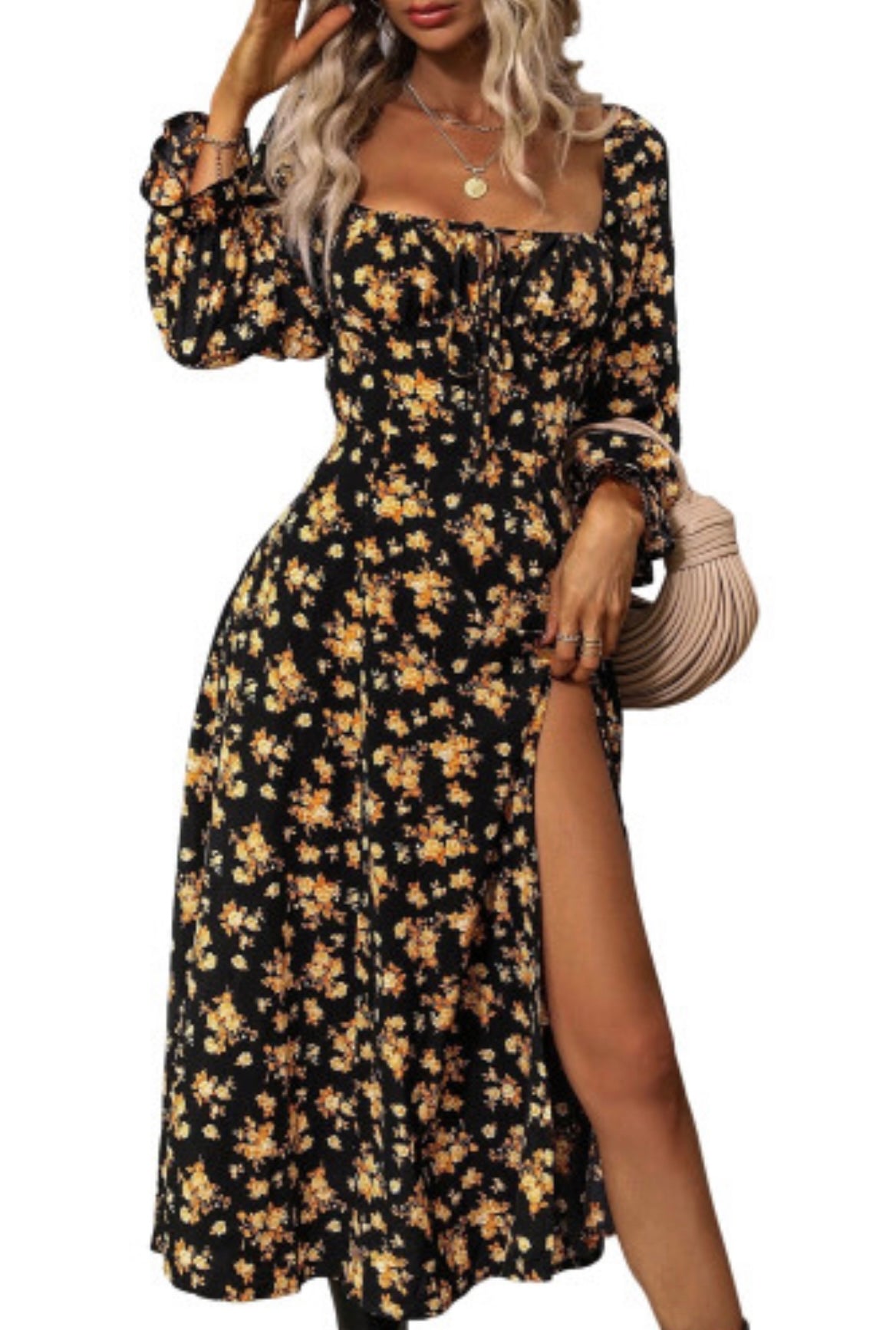 Black Floral Midi Dress