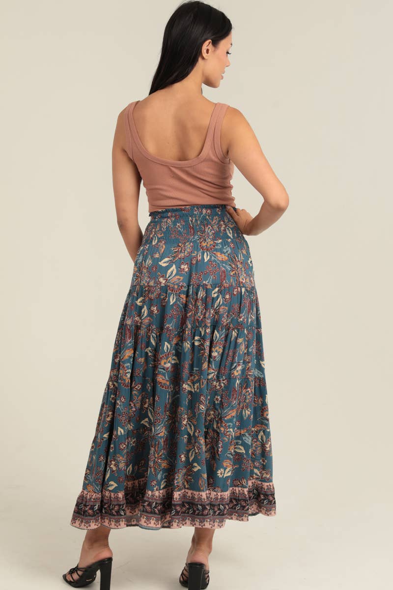 SMOCKED WAISTBAND A LINE MAXI SKIRT WITH SIDE SLI