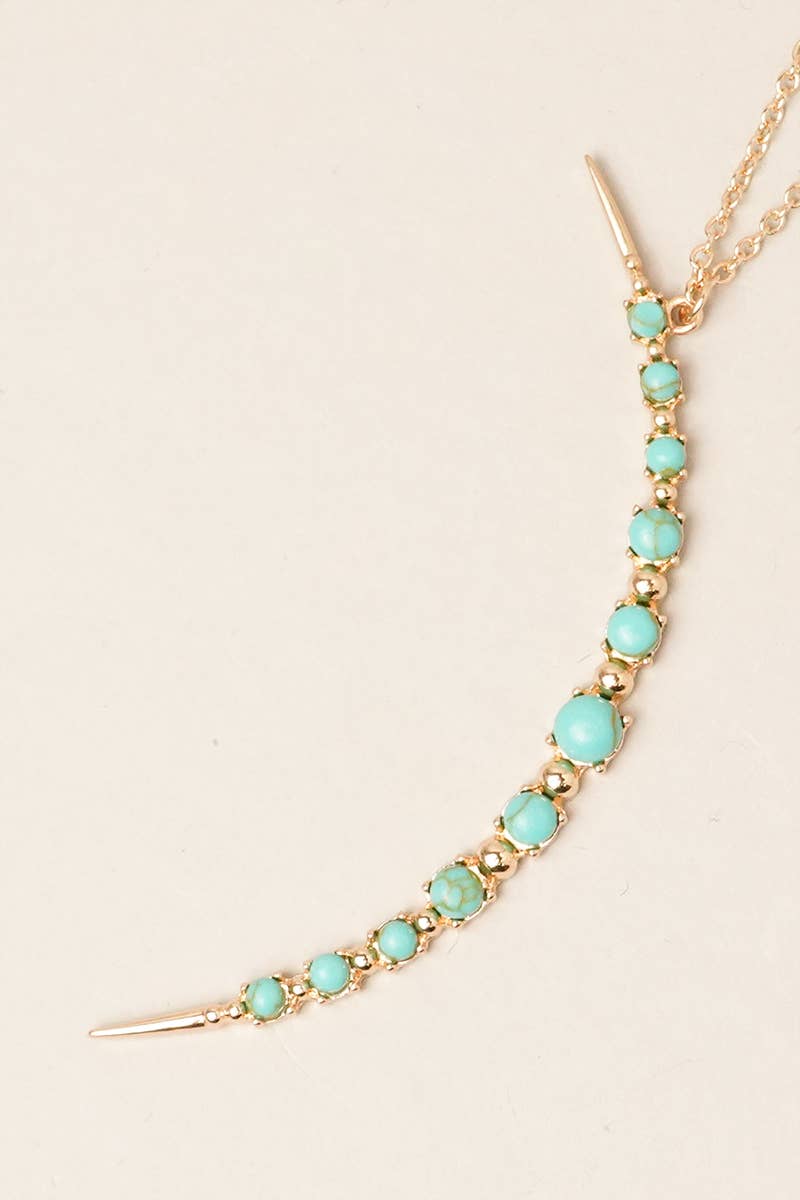 Moon Shaped Semi-Precious Stone Long Necklaces