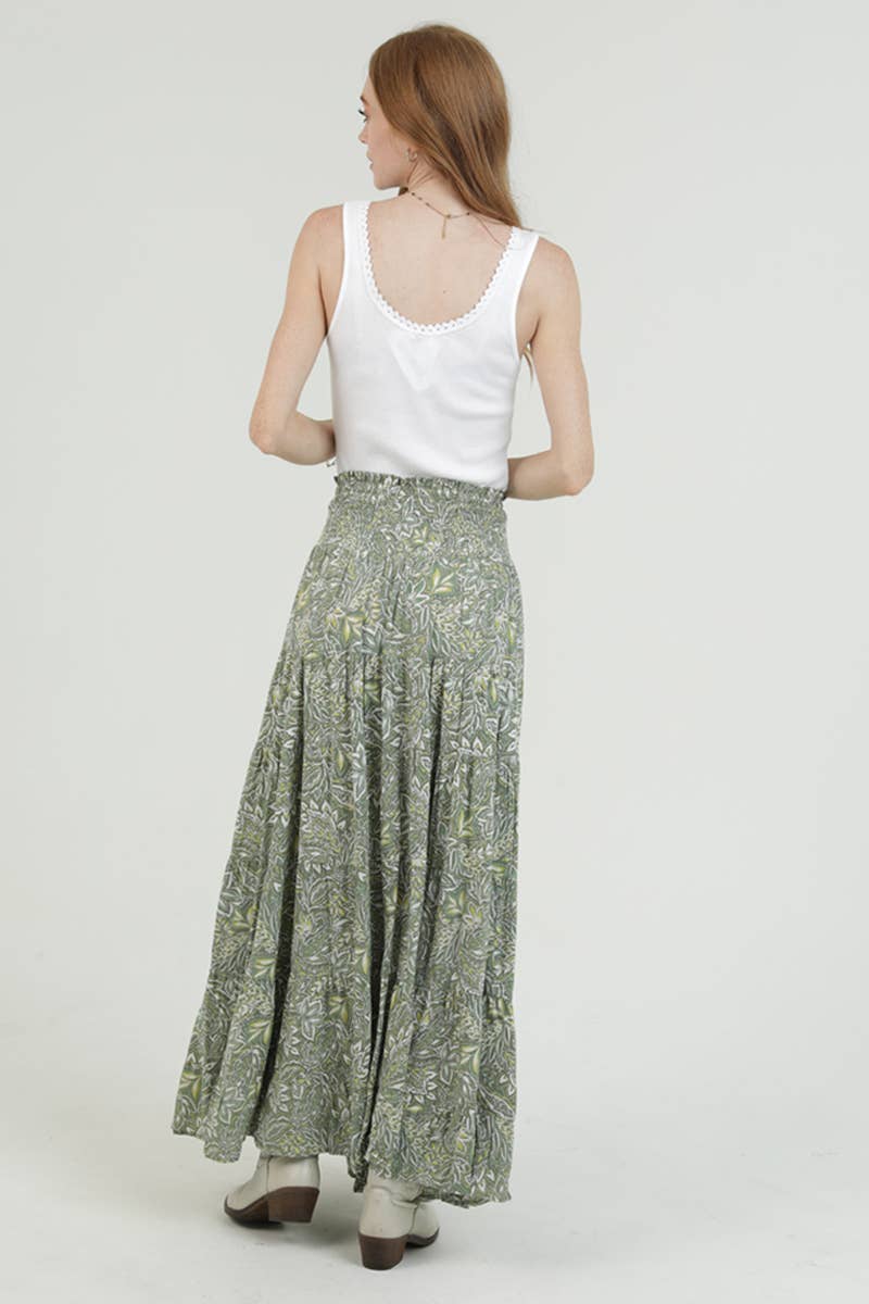 TIERED SKIRT WITH SMOCKED WAISTBAND