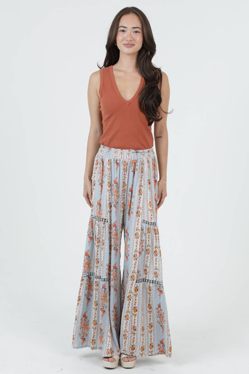 WIDE LEG PANTS WITH LACE INSERTS