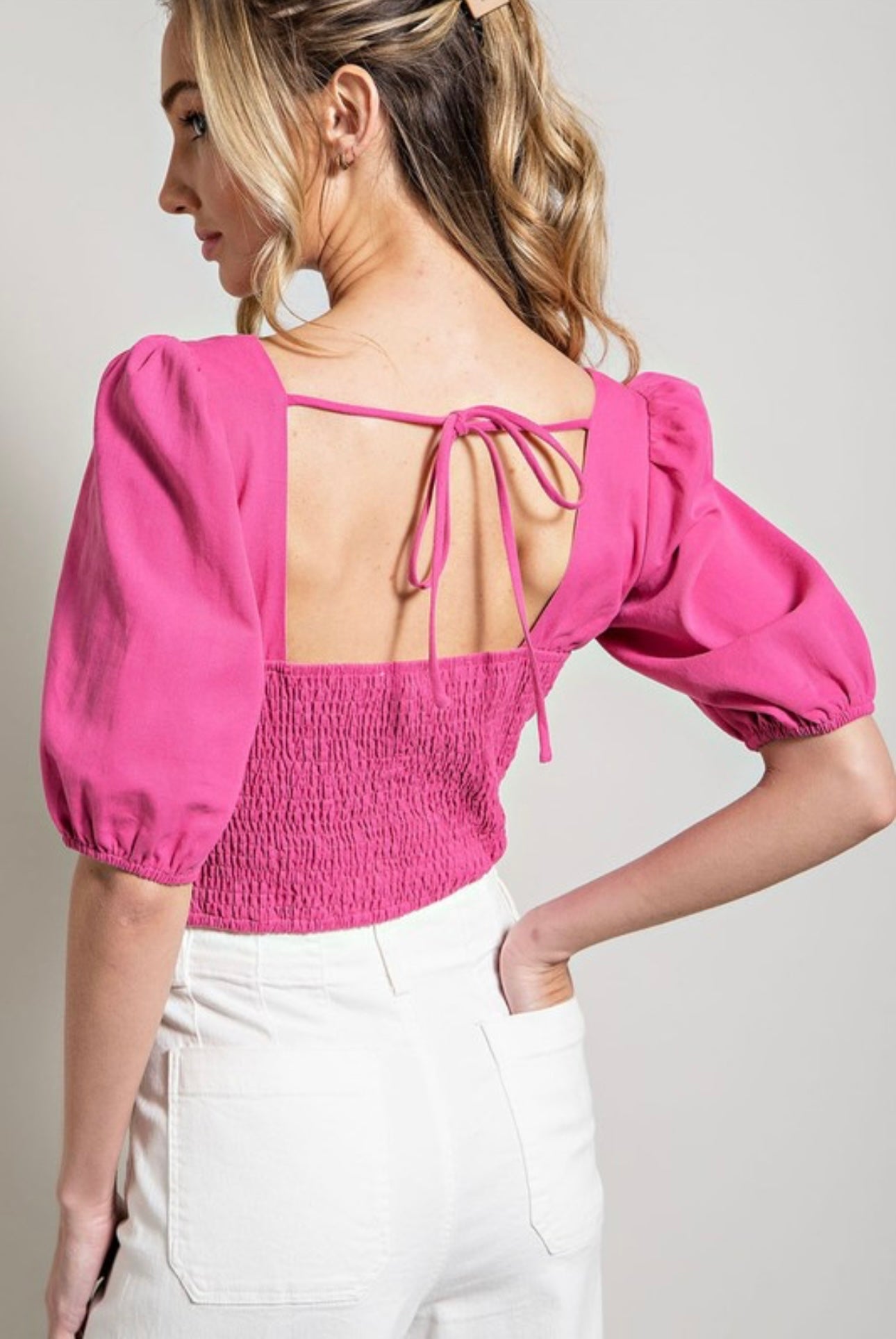 Sweetheart Hot Pink Bubble Sleeve Top