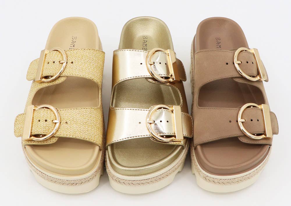 Platform Lug Sole Double Buckle Strap Slide Sandals