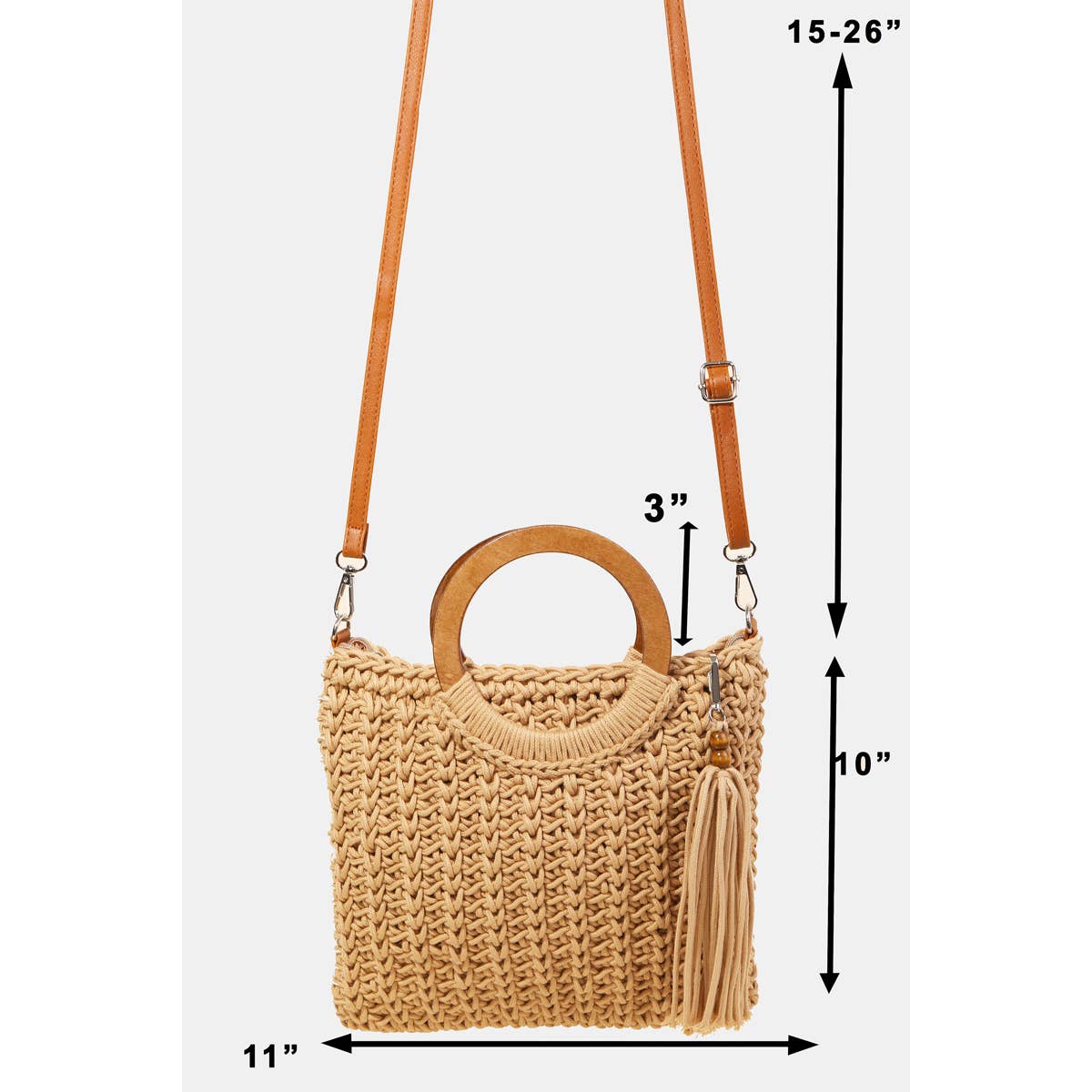 Hoop Handle Crochet Knit Tote Bag