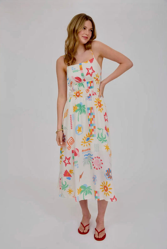 SUMMER PRINT SPAGHETTI STRAP MIDI SUNDRESS