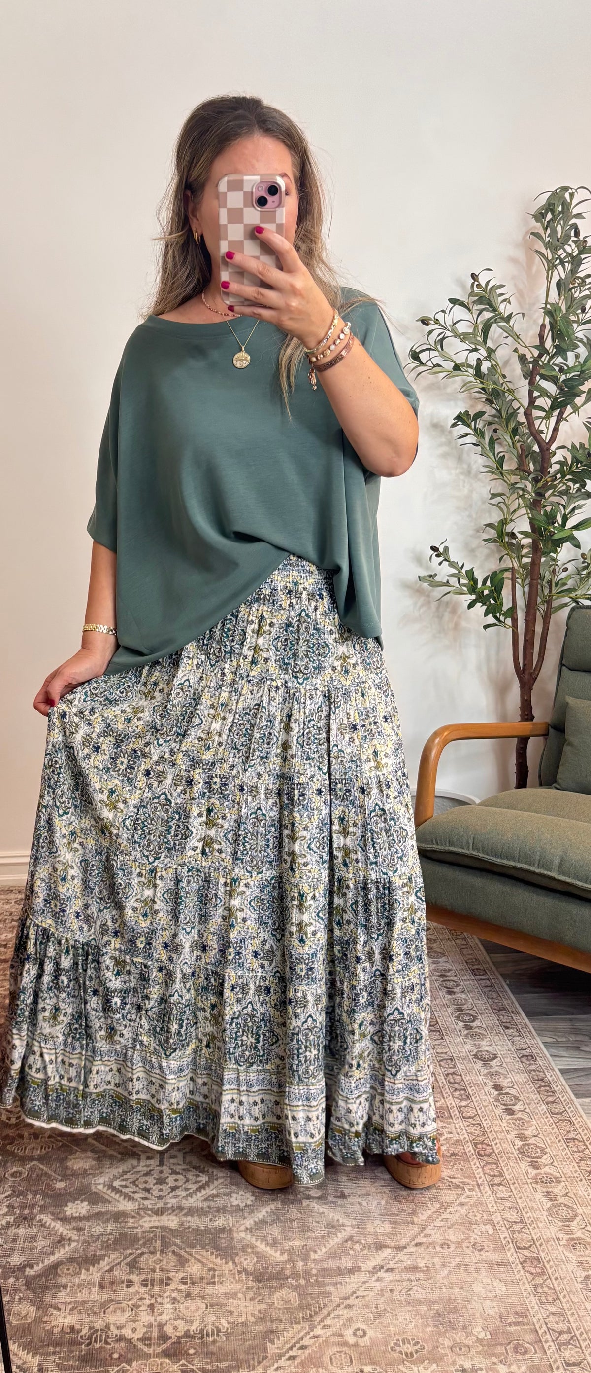 TIERED SKIRT WITH SMOCKED WAISTBAND