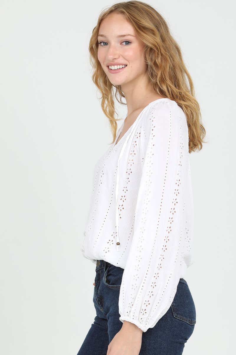 EYELET EMBROIDERED BUTTON FRONT BLOUSE