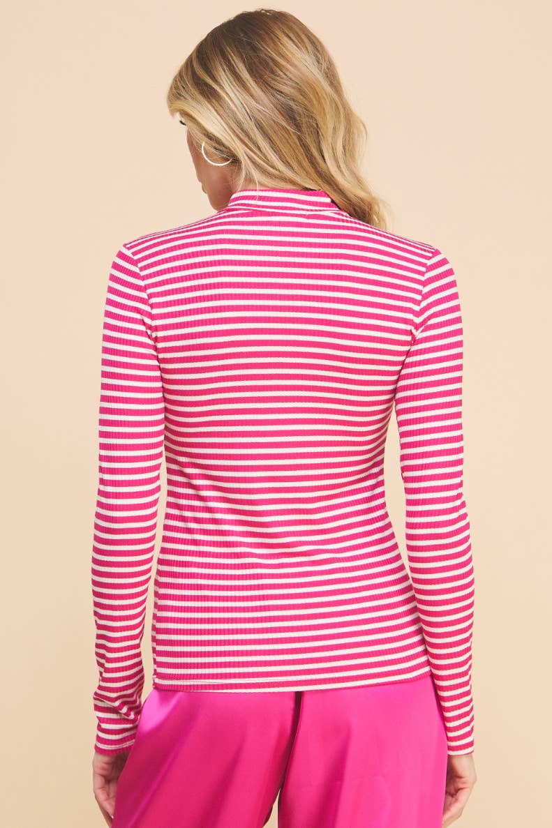 Be Simple Striped Top Fuchsia