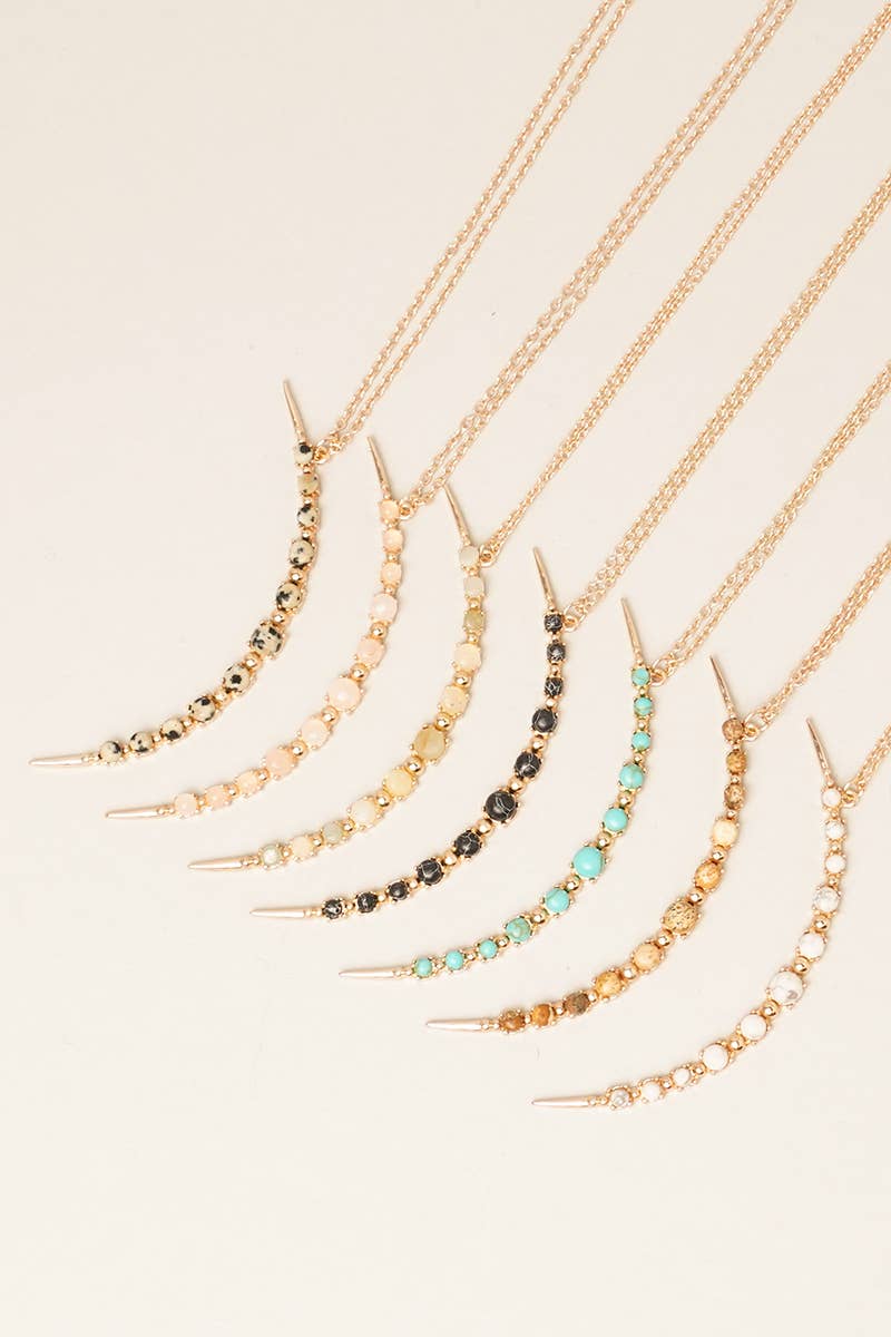 Moon Shaped Semi-Precious Stone Long Necklaces