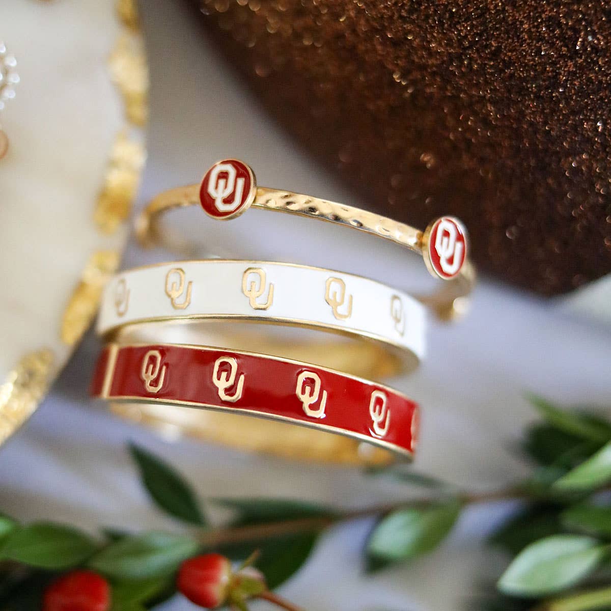 Oklahoma Sooners Enamel Logo Hinge Bangle in White