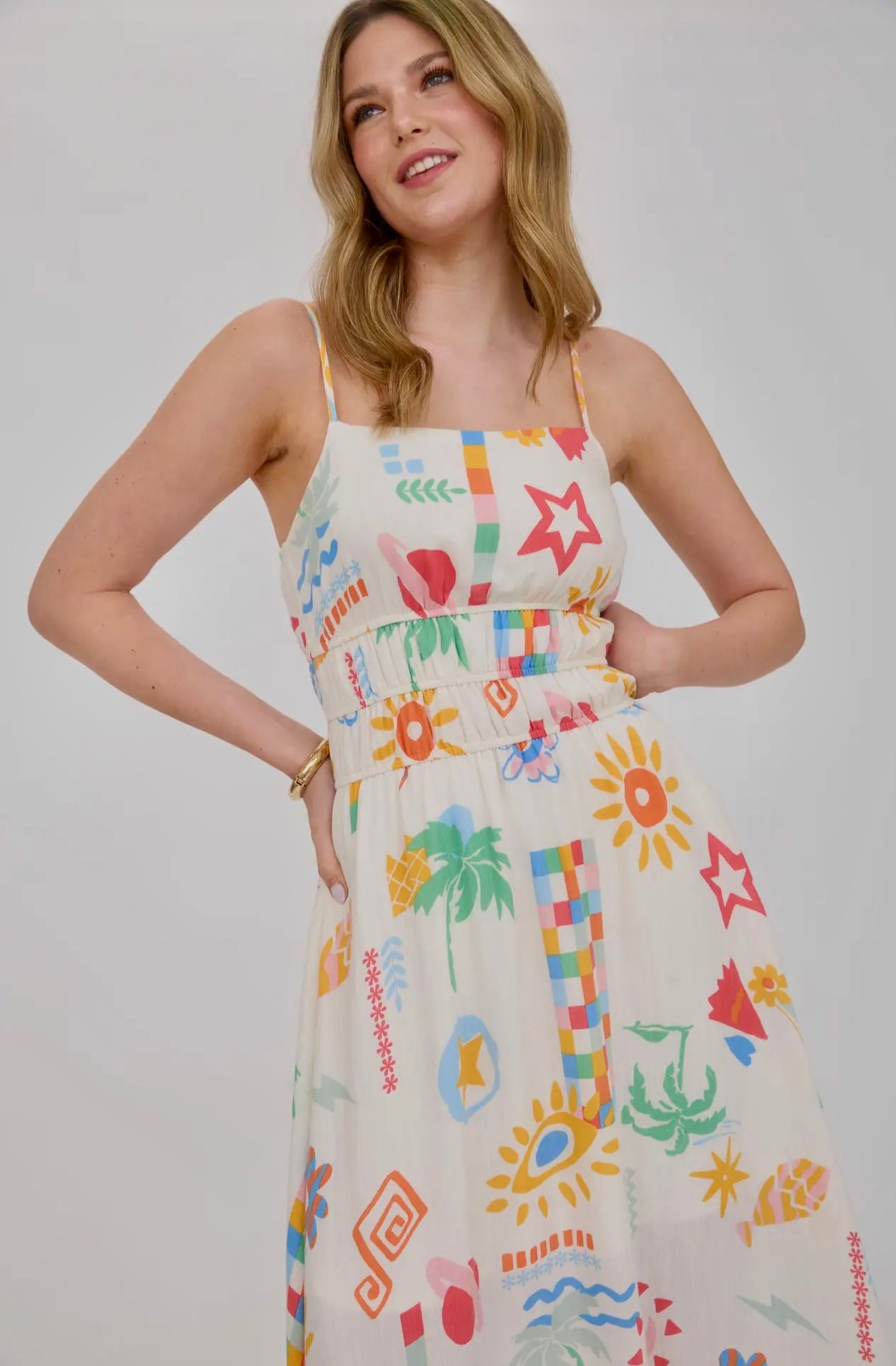 SUMMER PRINT SPAGHETTI STRAP MIDI SUNDRESS